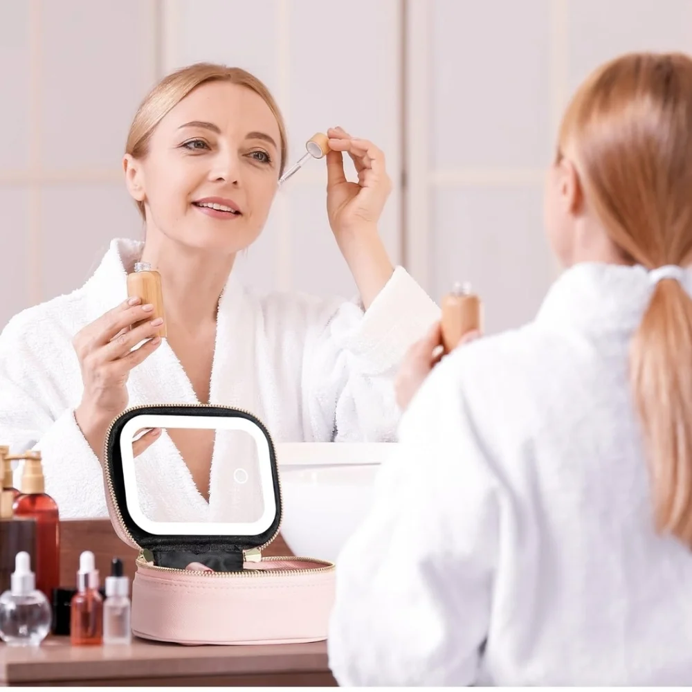 Makeup Travel 3 Light LED Dimmable Rechargeable Mirror- Makeup/Jewelry Case NEW